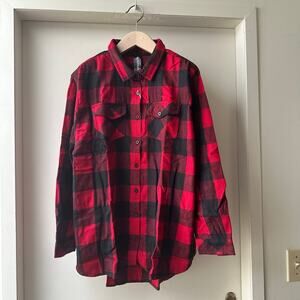 Burnside Gingham Plaid Flannel Shirt, Size XL, Red Black Check